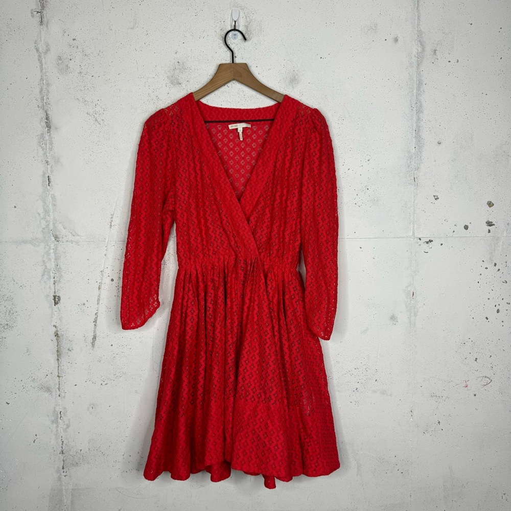 Maje Ralina A-Line Lace Eyelet Dress Fit & Flare Long Sleeve Dress
